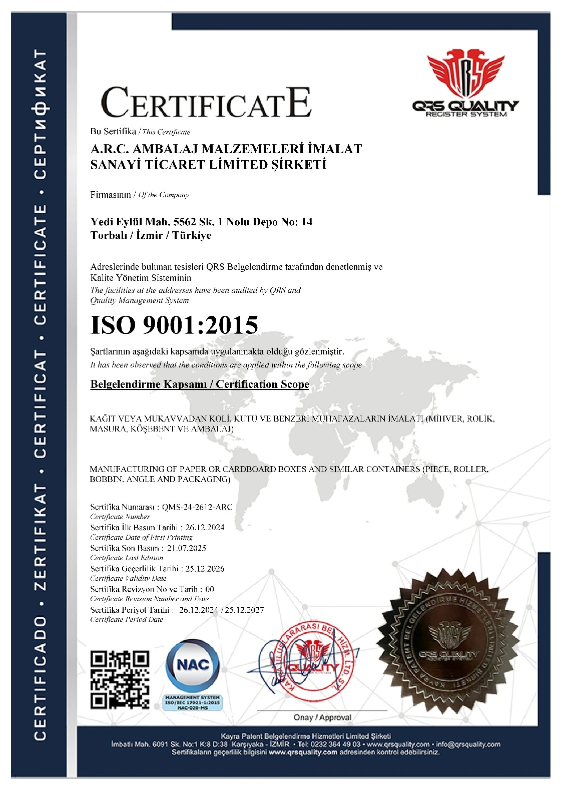 ISO 9001 Sertifikası